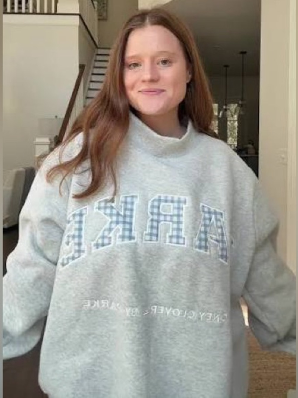 Authentic Parke x Stoney Clover Lane Sweatshirt Blue Gingham Grey Mock Neck S L